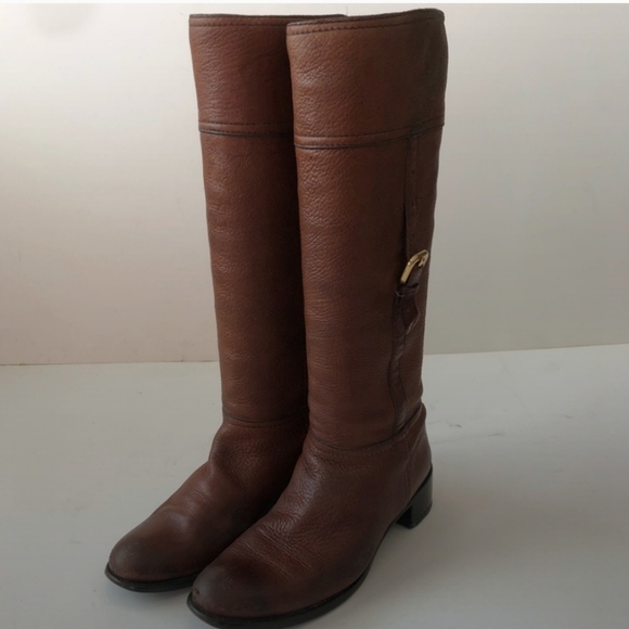 Used Prada Cognac Leather Low Heel Riding Boots 7 as is - Picture 1 of 16